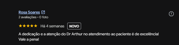 Avaliação real de paciente do Dr. Arthur Melotti no Google