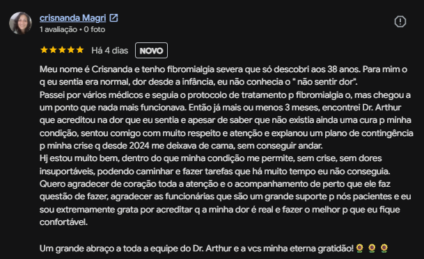Avaliação real de paciente do Dr. Arthur Melotti no Google